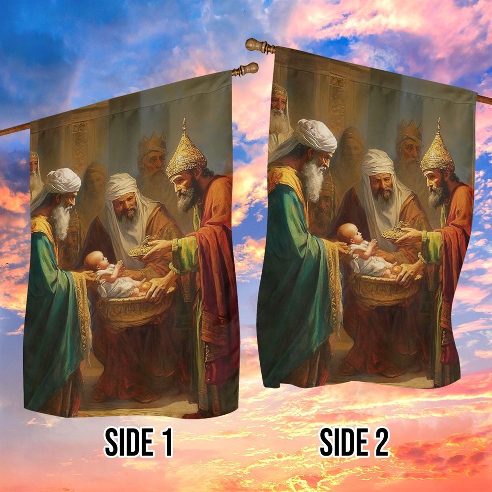 Holy Family The Magi's Homage FLag, Christian Christmas House Flag, Christmas Outdoor Decor Ideas