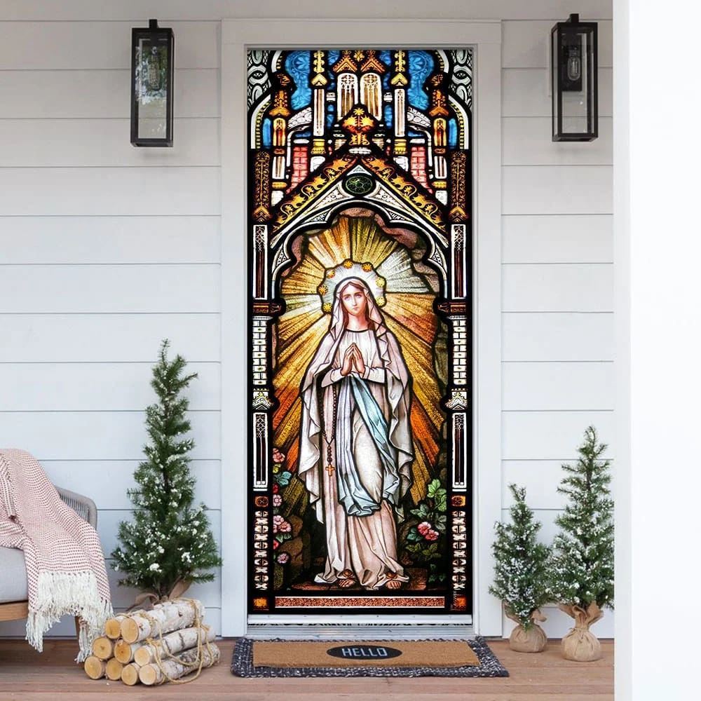 Holy Mary Stained Glass Door Cover, Christian Door Decor, Door Christian Church, Christian Door Plaques