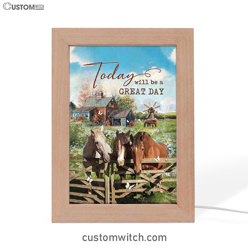 Horse Today Will Be A Great Day Frame Lamp Art - Bible Verse Wooden Lamp - Inspirational Art - Christian Home Decor