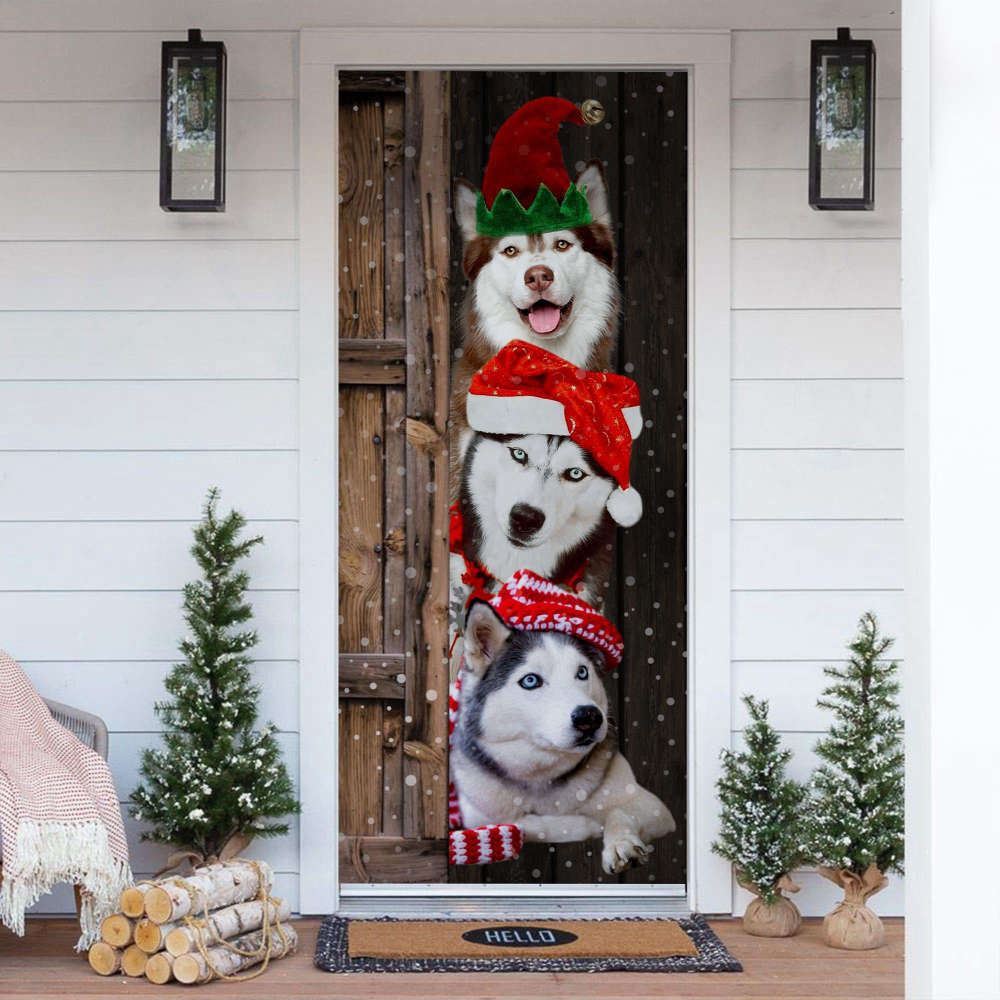Husky Christmas Door Cover, Festive Tmarc Tee For Holiday Spirit, Christmas Garage Door Covers, Christmas Outdoor Decoration