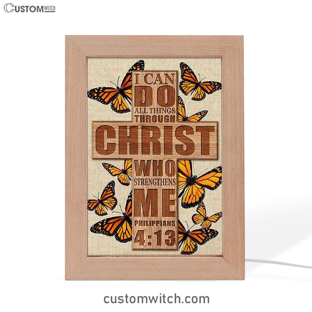 I Can Do All Things Through Christ Who Strengthens Me Cross Orange Butterfly Frame Lamp Art - Bible Verse Wooden Lamp