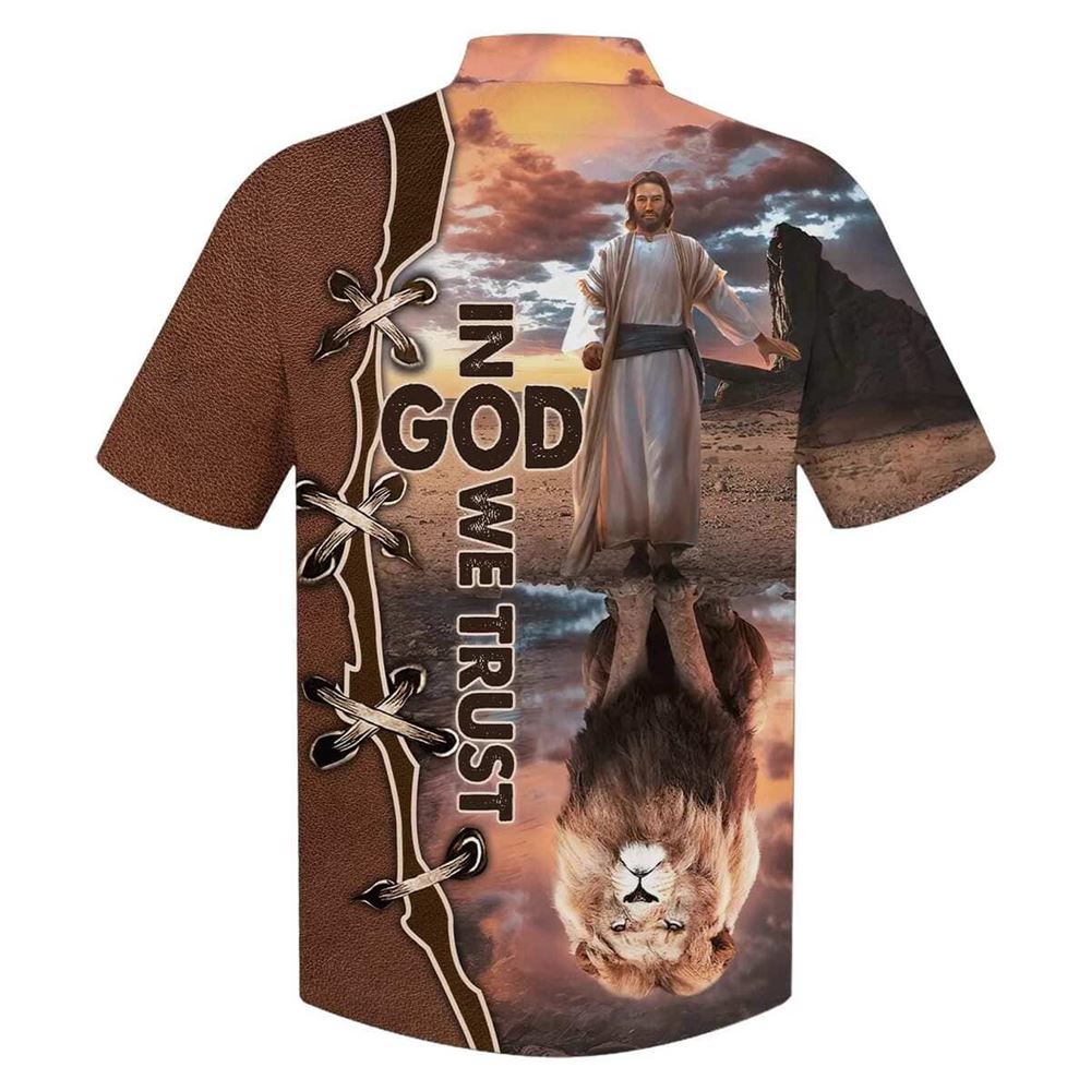 In God We Trust Jesus And Lion Hawaiian Shirt For Men, Christian Hawaiian Shirt, Gift For Christian