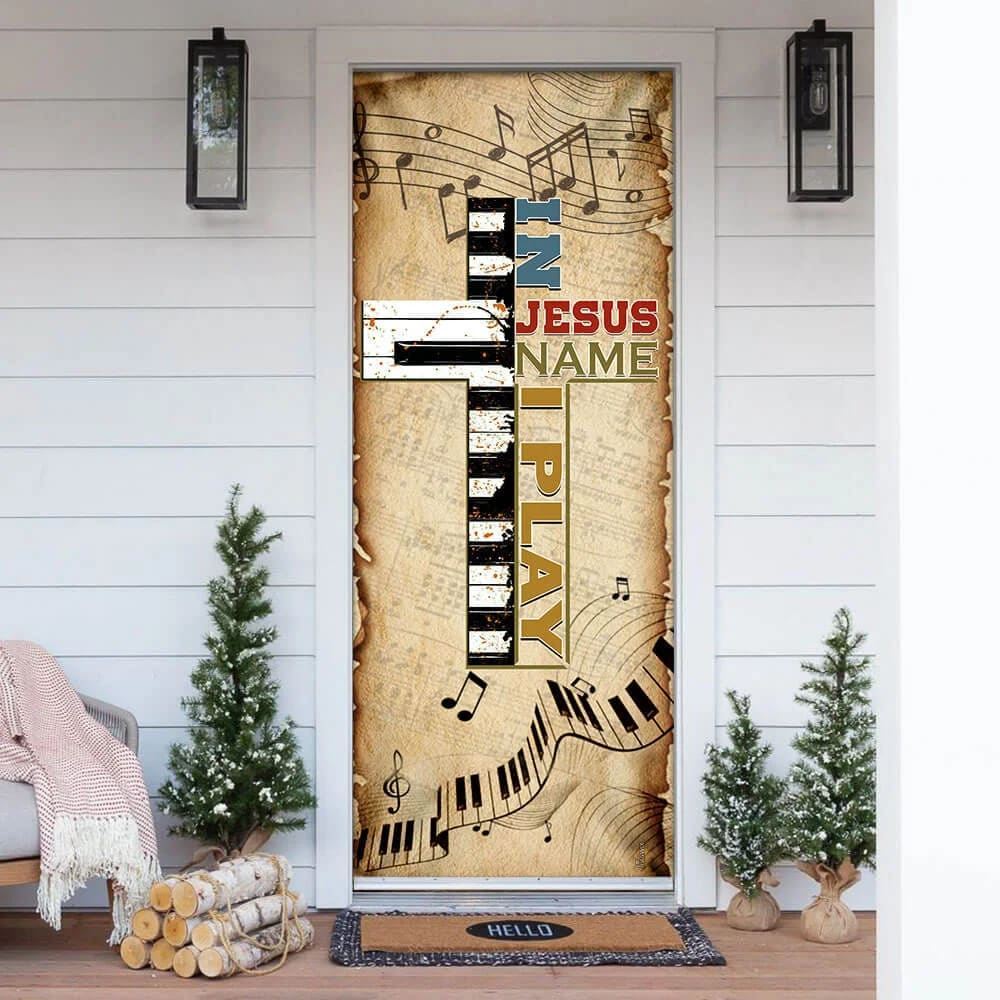 In Jesus Name I Play Piano Door Cover, Christian Door Decor, Door Christian Church, Christian Door Plaques
