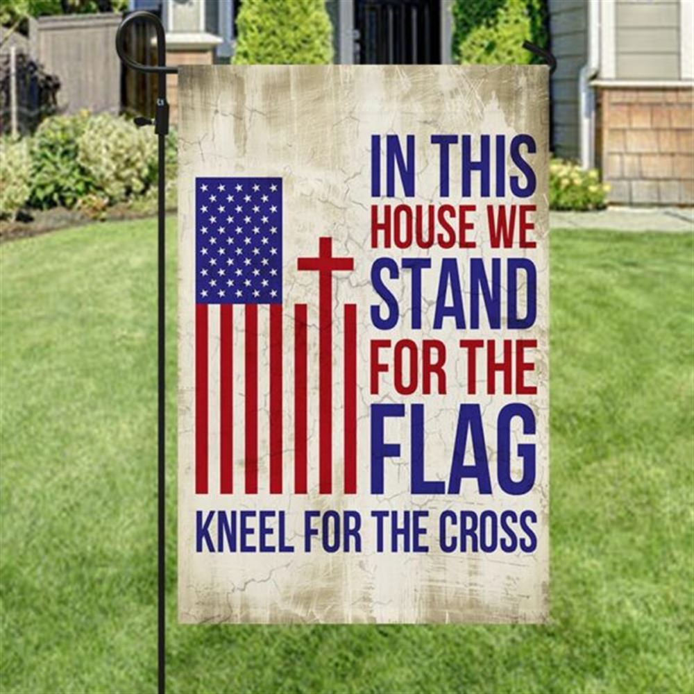 In This House We Kneel For The Cross Flag, Outdoor Christian House Flag, Christian Flag, Scripture Flag, Garden Banner