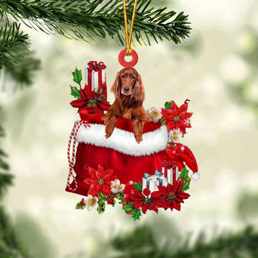 Irish Setter In Gift Bag Christmas Ornament, Christmas Gift, Christmas Tree Decorations, Christmas Ornament 2023