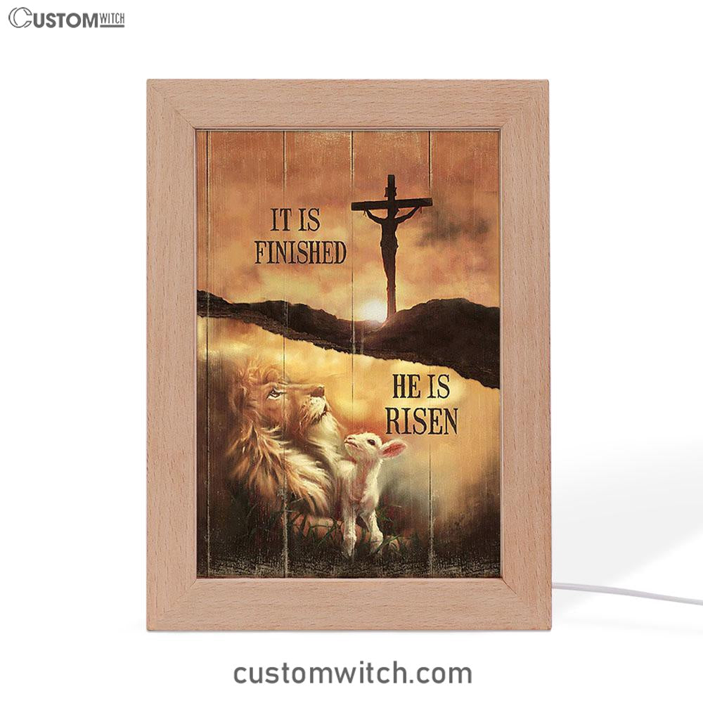 It Is Finish He Is Risen Frame Lamp - Lion And Lamb Of God Cross Frame Lamp Art - Bible Verse Art - Christian Inspirational Decor