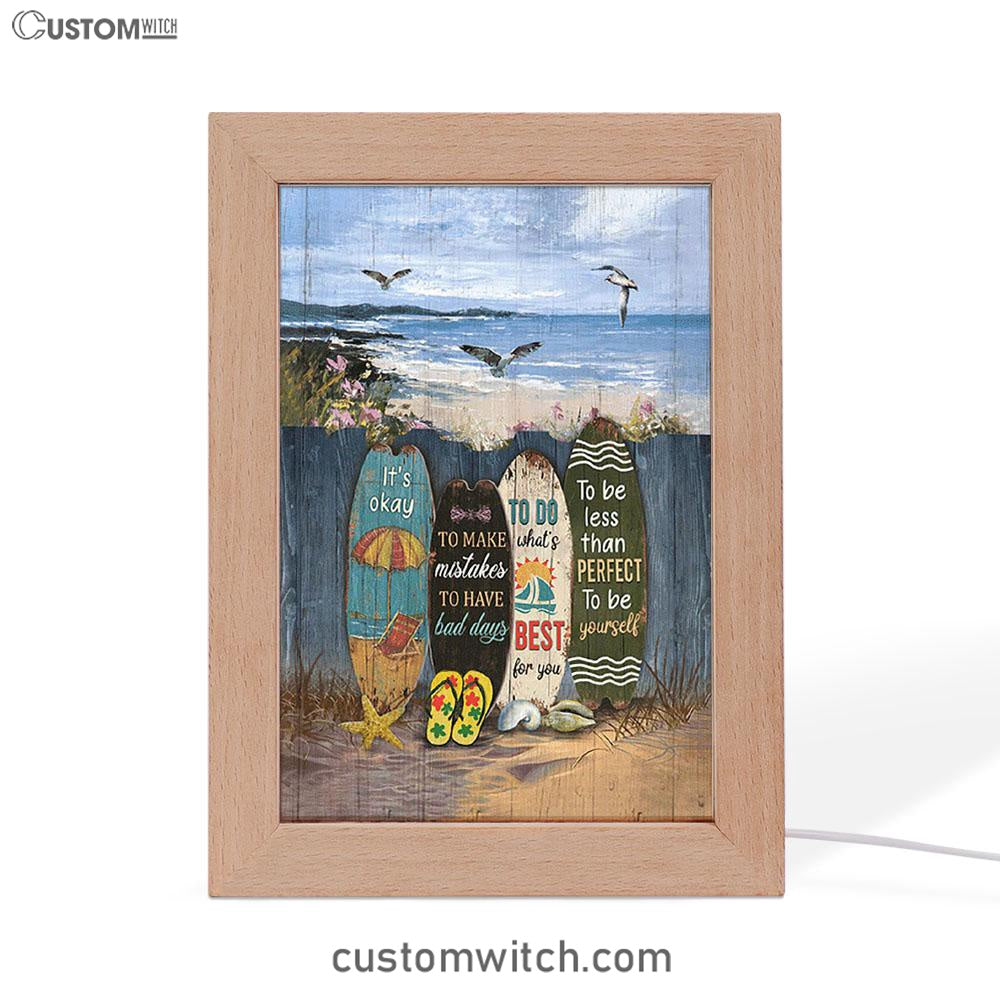 It's Okay To Make Mistakes Beach Scene Gulls Seagulls Starfish Frame Lamp Art - Christian Night Light - Bible Verse Wooden Lamp