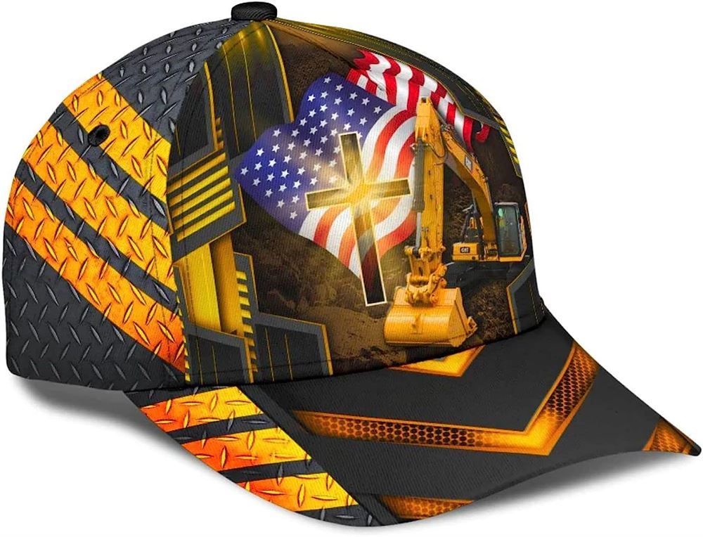 Jesus American Flag Excavator All Over Print Baseball Cap, God Cap, Gift Ideas For Male