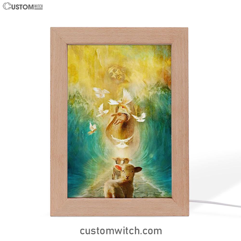 Jesus And Lambs Frame Lamp Art - Jesus Frame Lamp Pictures - Christian Night Light