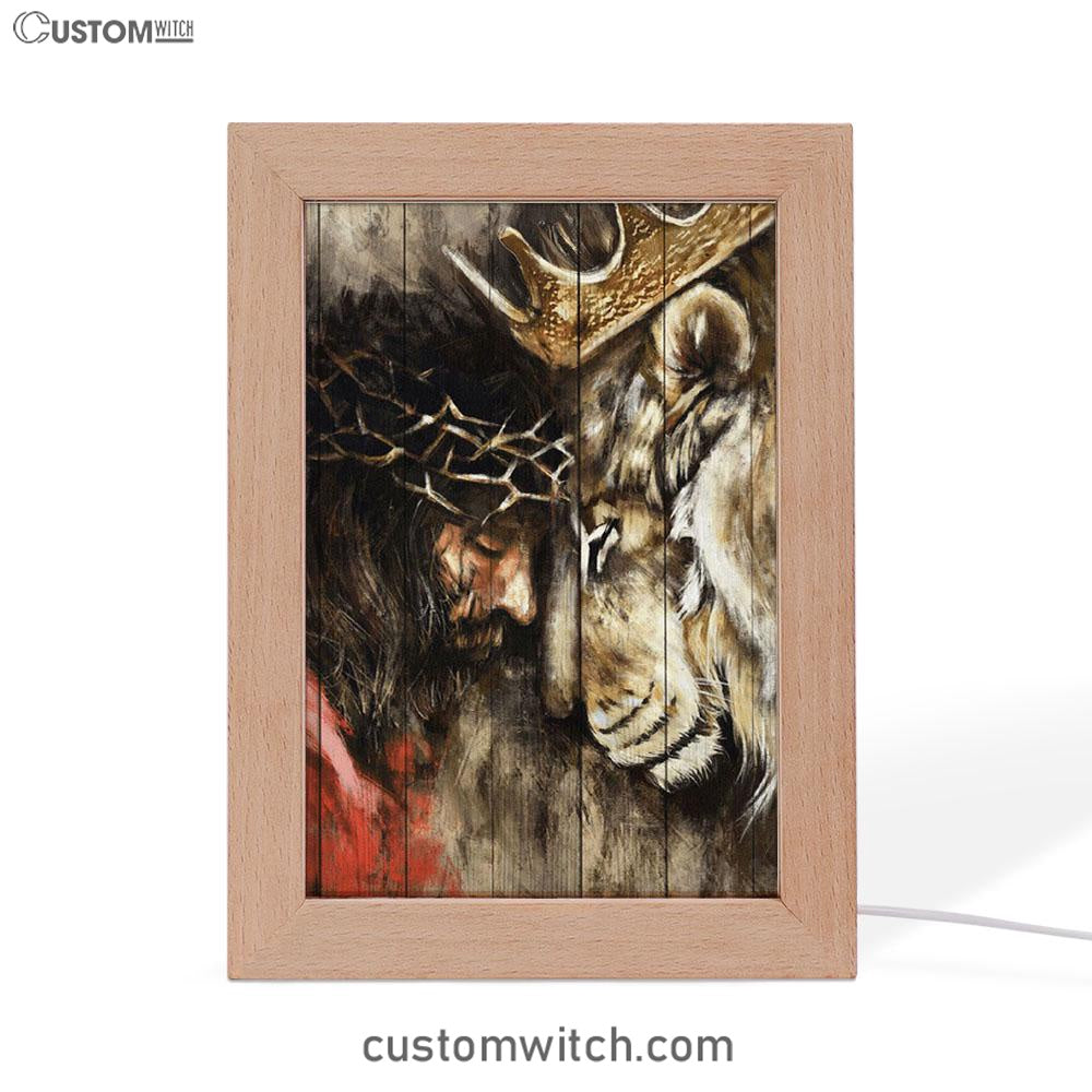 Jesus And Lion Of Judah Frame Lamp Prints - Jesus Christ Frame Lamp Art - Christian Decor