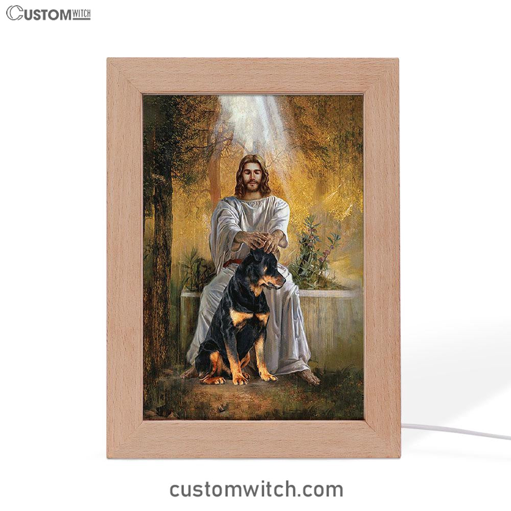 Jesus And Rottweiler Dog Art Frame Lamp - Jesus Portrait Frame Lamp Prints - Christian Art