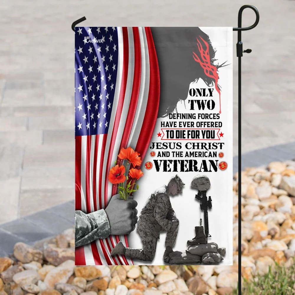 Jesus Christ And American Veteran House Flags, Christian Flag, Scripture Flag, Garden Banner