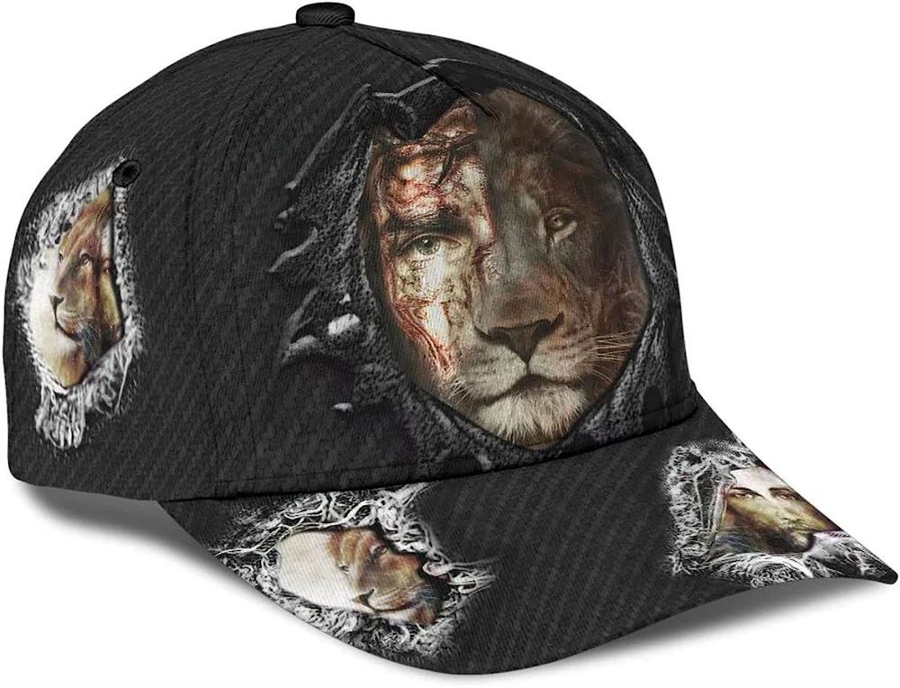 Jesus Christ And Lion Half Face All Over Print Baseball Cap, God Cap, Gift Ideas For Male