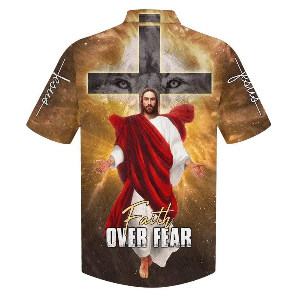 Jesus Christ Cross Faith Over Fear Christian Faith Cross Hawaiian Shirt For Men, Christian Hawaiian Shirt, Gift For Christian