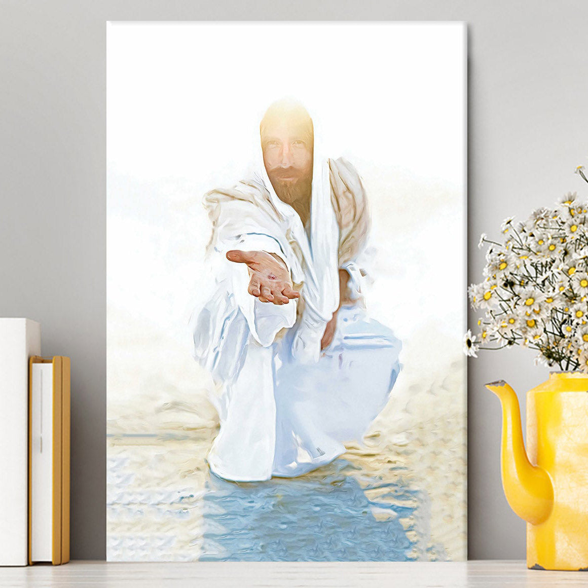 Jesus Christ Give His Hand Canvas Wall Art - White Jesus Picture Canvas - Jesus Canvas Pictures - Christian Canvas Wall Art