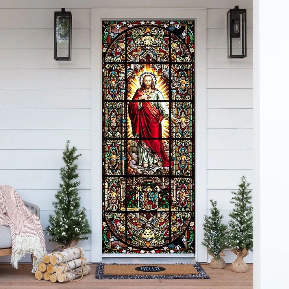 Jesus Christ Stained Glass Door Cover, Christian Door Decor, Door Christian Church, Christian Door Plaques