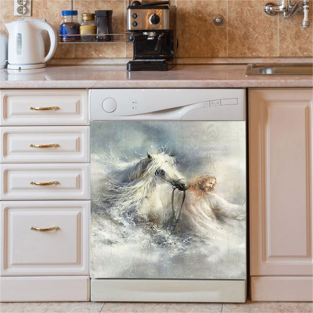 Jesus Comes With A White Horse Dishwasher Cover, Jesus Portrait Dishwasher Stickers, Christian Kitchen Decor