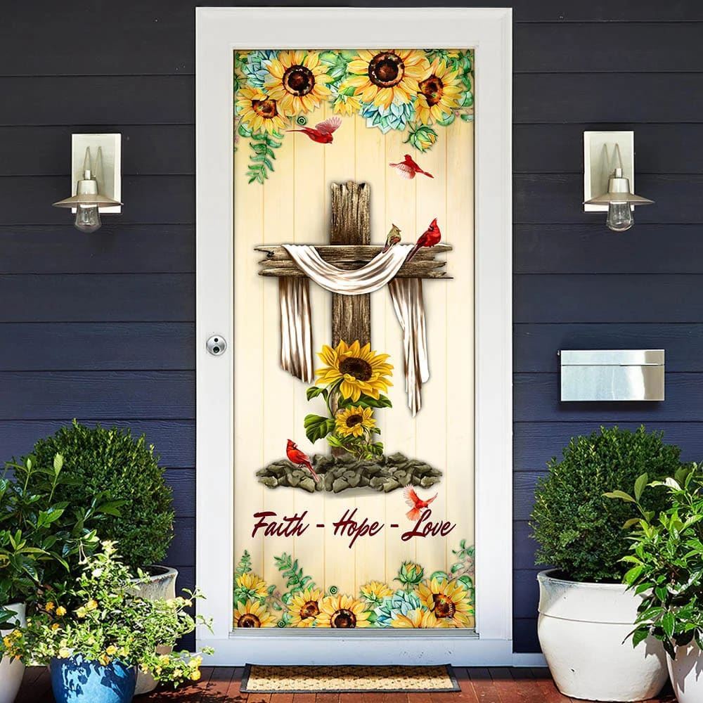 Jesus Cross Faith, Hope, Love Door Cover, Christian Door Decor, Door Christian Church, Christian Door Plaques
