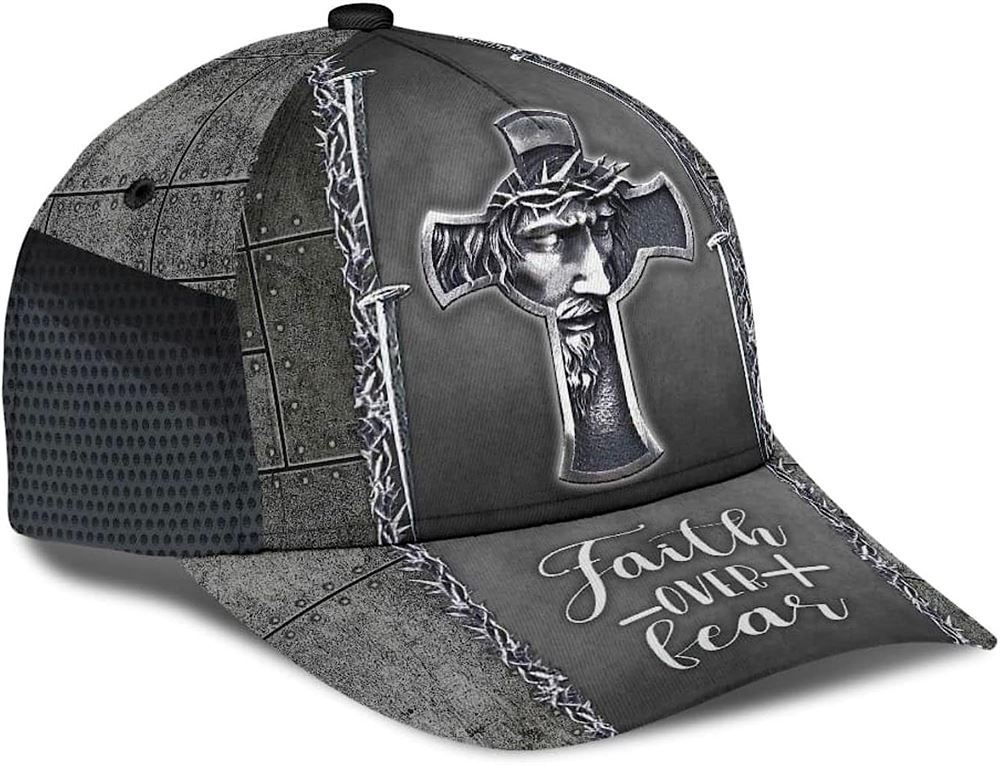 Jesus Cross Faith Over Fear All Over Print Baseball Cap, God Cap, Gift Ideas For Male