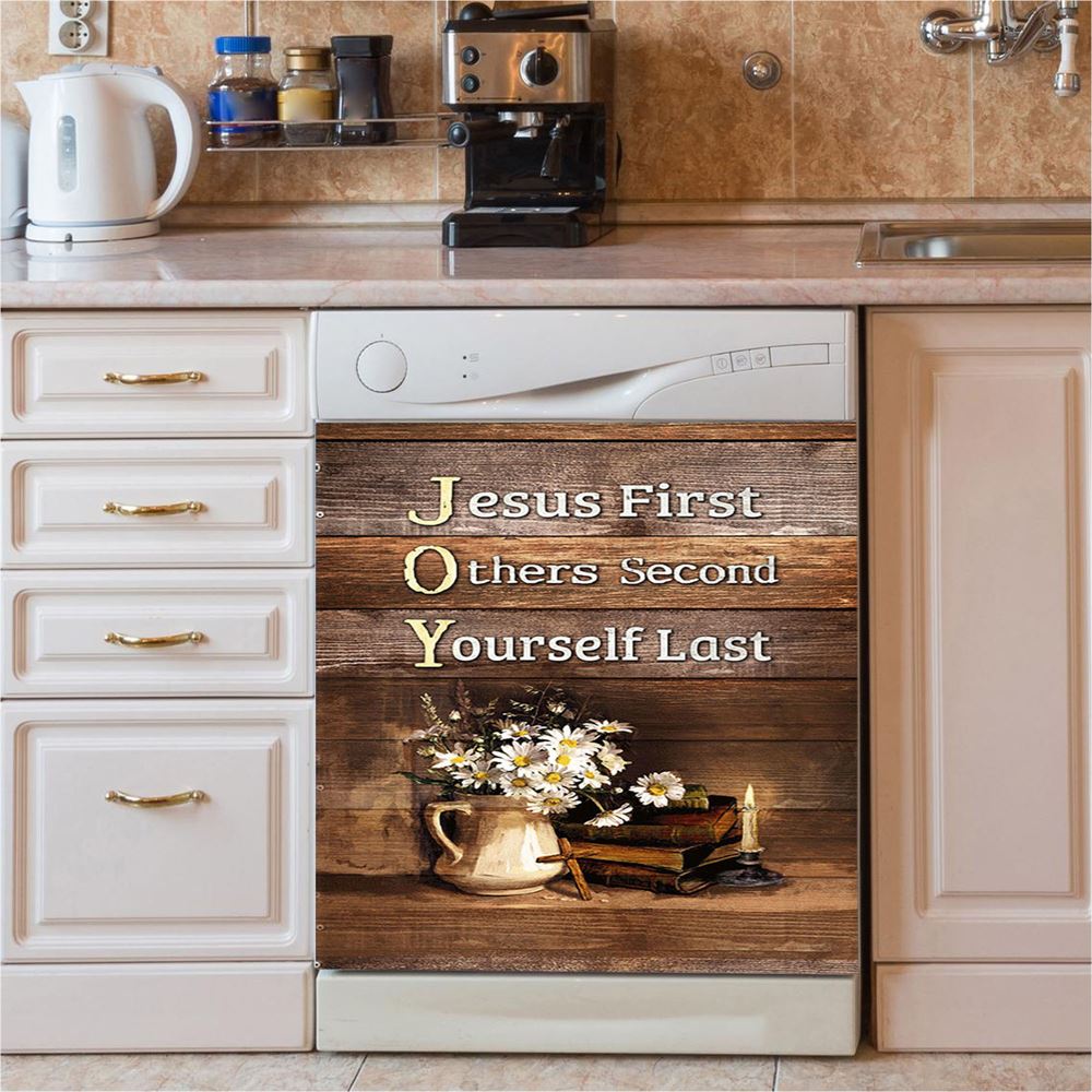 Jesus First Others Second Daisy Flower Vase The Bible Dishwasher Cover, Jesus Portrait Dishwasher Stickers, Christian Kitchen Decor