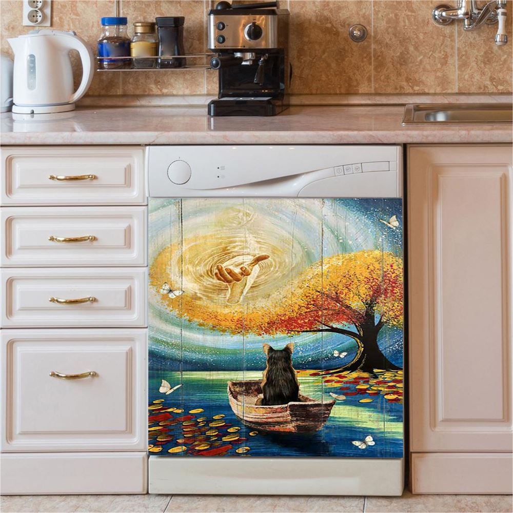 Jesus Hand German Shepherd Dog Dishwasher Cover, Jesus Portrait Dishwasher Stickers, Christian Kitchen Decor