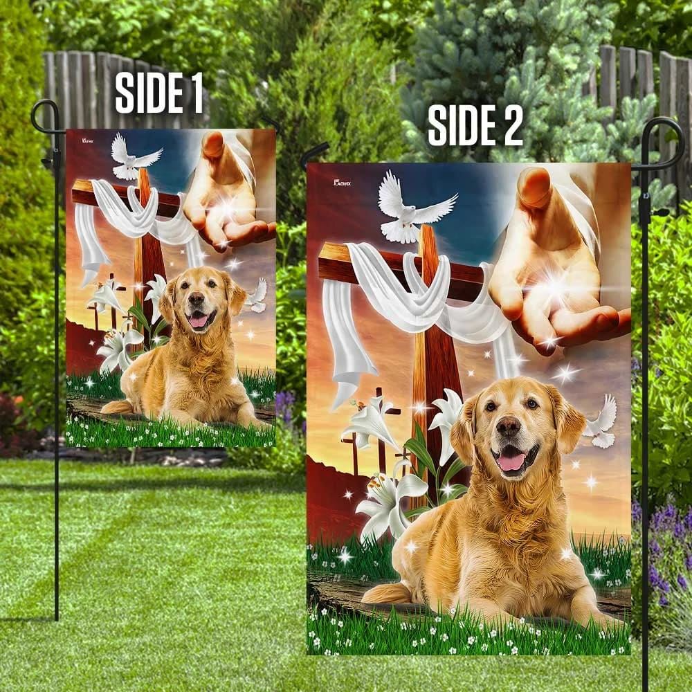 Jesus Hand The Lilies And Dog Golden Retriever House Flag, Christian Flag, Christian Flag, Scripture Flag, Garden Banner
