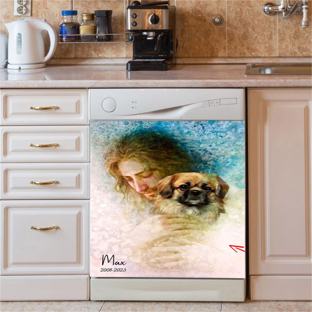 Jesus Holding A Dog Dishwasher Cover, Jesus Dishwasher Stickers, Christian Kitchen Decor