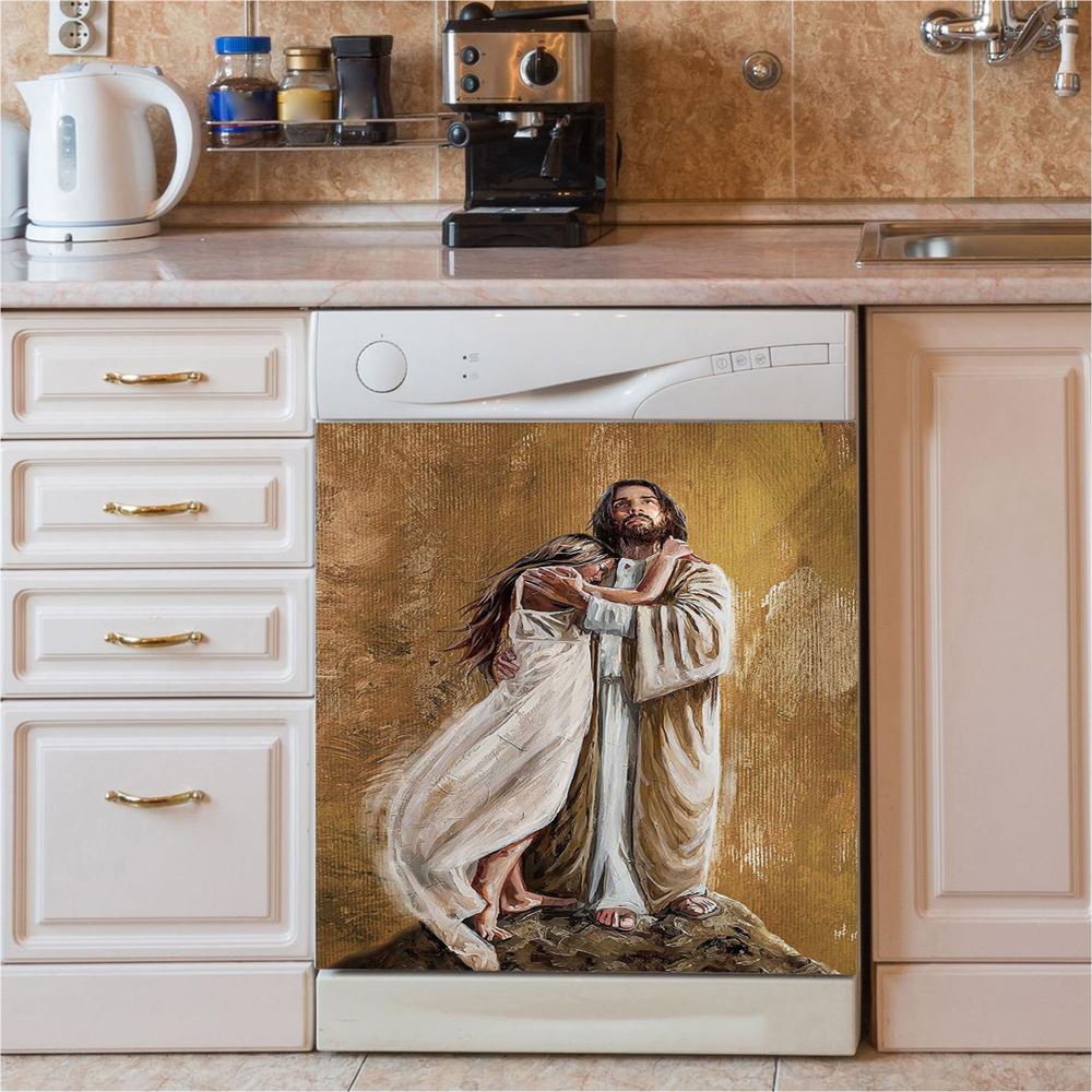 Jesus Hug In The Arms Of His Love Dishwasher Cover, Christian Dishwasher Stickers, Bible Verse Kitchen Decor