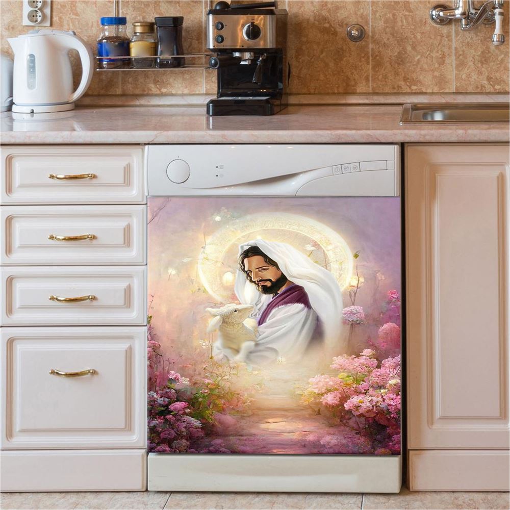 Jesus Hugging Lamb Dishwasher Cover , Jesus Dishwasher Stickers, Jesus Kitchen Decor