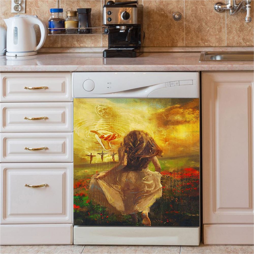 Jesus In Heaven Dishwasher Cover, The Girl Running To JesusChristian Dishwasher Stickers, Christian Kitchen Decor