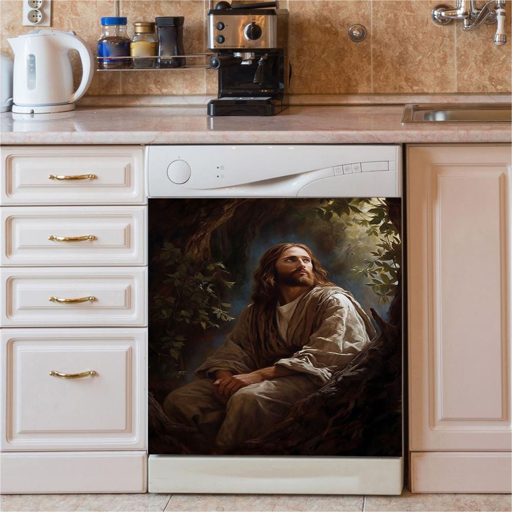 Jesus In The Tree In The Style Of Lush Brushstr 66 Dishwasher Cover, Jesus Dishwasher Stickers, Christian Kitchen Decor