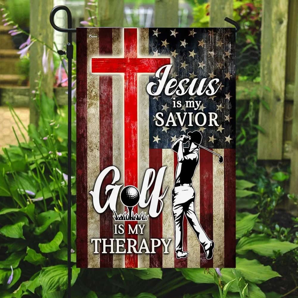 Jesus Is My Savior Golf Is My Therapy House Flag, Christian Flag, Christian Flag, Scripture Flag, Garden Banner