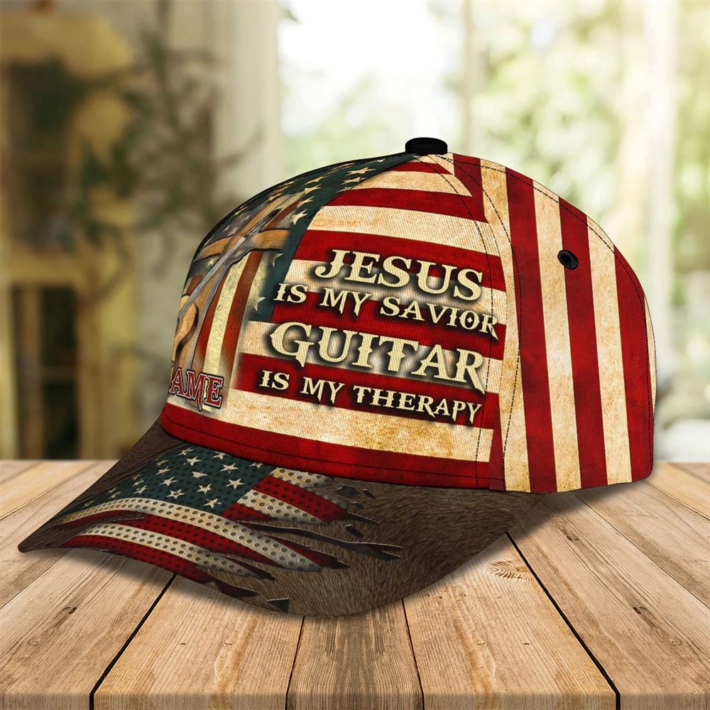 Jesus Is My Savivor Guitar Is My Therapy All Over Print Baseball Cap For Guitar Man, God Cap, Gift Ideas For Male