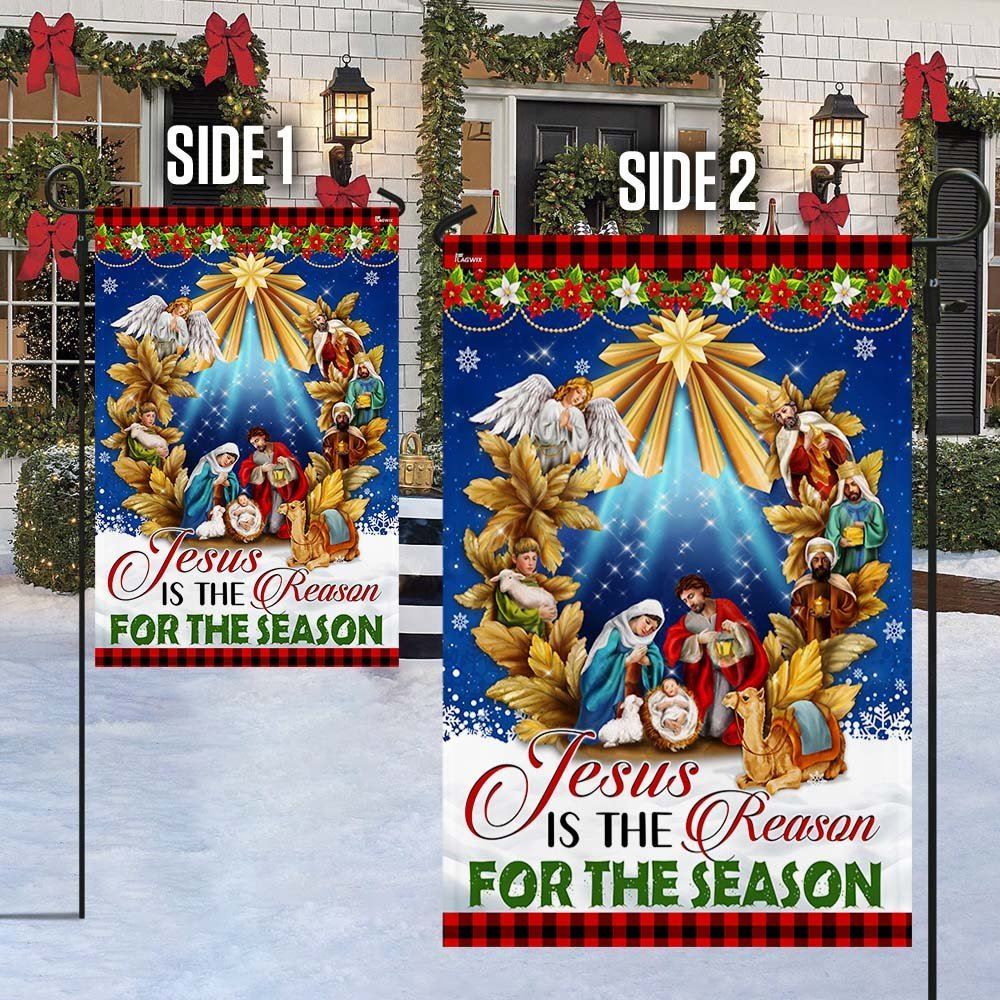 Jesus Is The Reason For The Season Holy Night Nativity Of Jesus Flag, Christian Christmas House Flag, Christmas Outdoor Decor Ideas