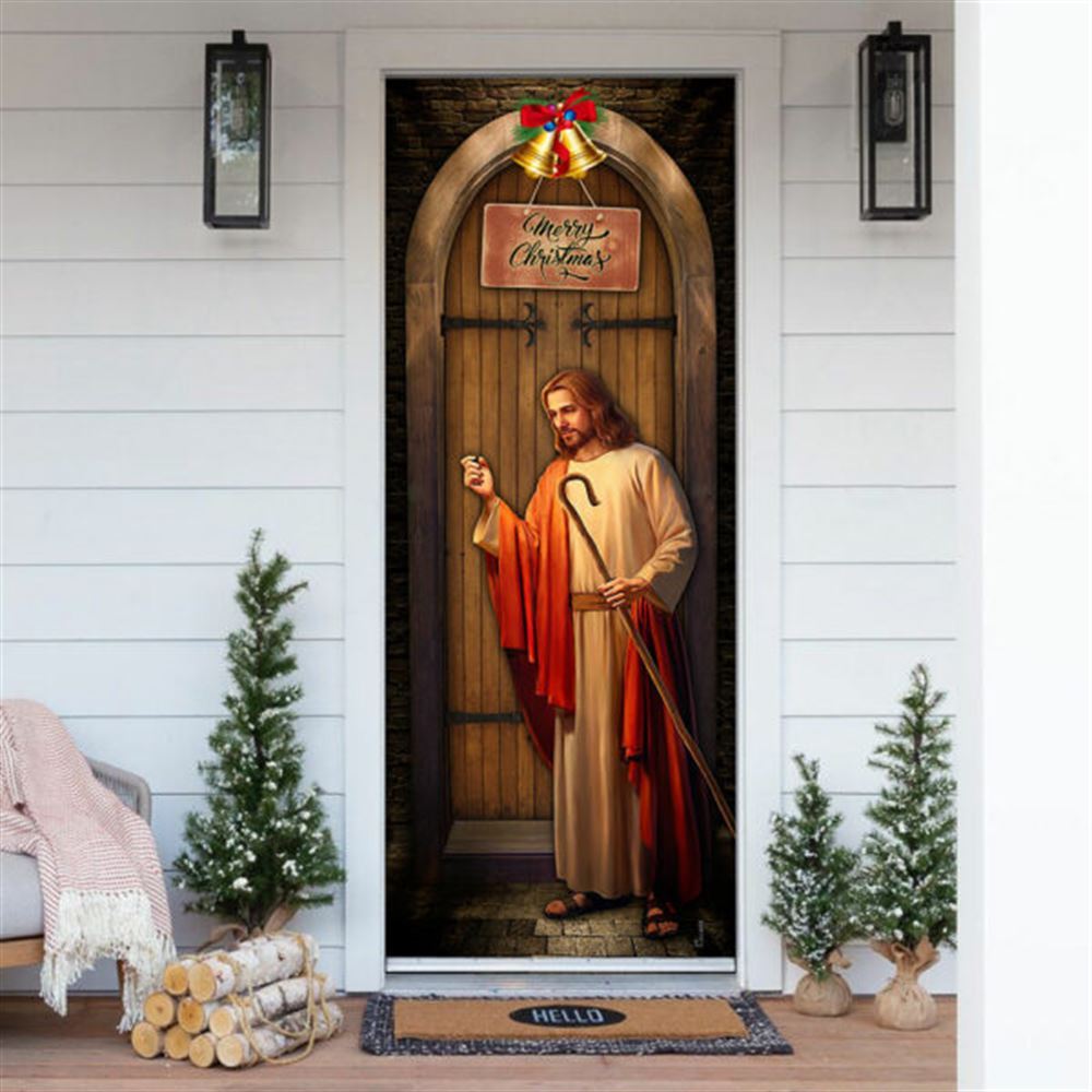 Jesus Knocking On The Door, Merry Christmas Door Cover, Christian Door Decor, Door Christian Church, Christian Door Plaques