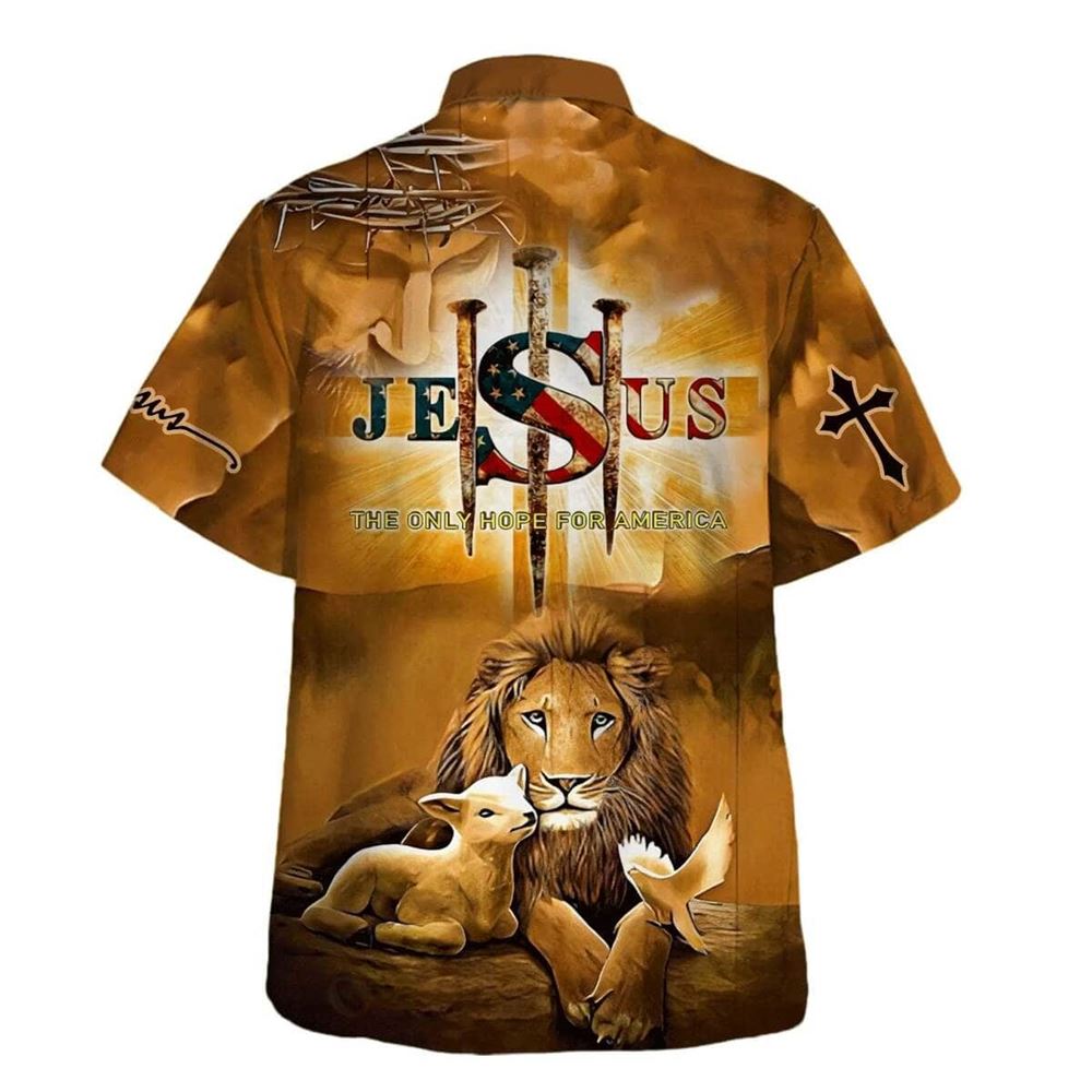 Jesus Lion And Lamb Christian The Only Hope for American Hawaiian Shirt For Men, Christian Hawaiian Shirt, Gift For Christian
