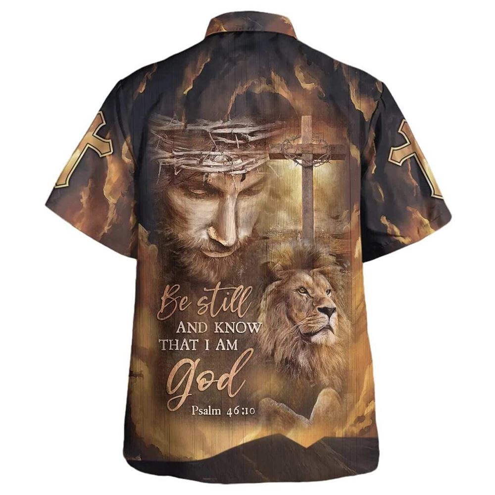 Jesus Lion Cross Be Still And Know That I Am God Christian Hawaiian Shirt For Men, Christian Hawaiian Shirt, Gift For Christian