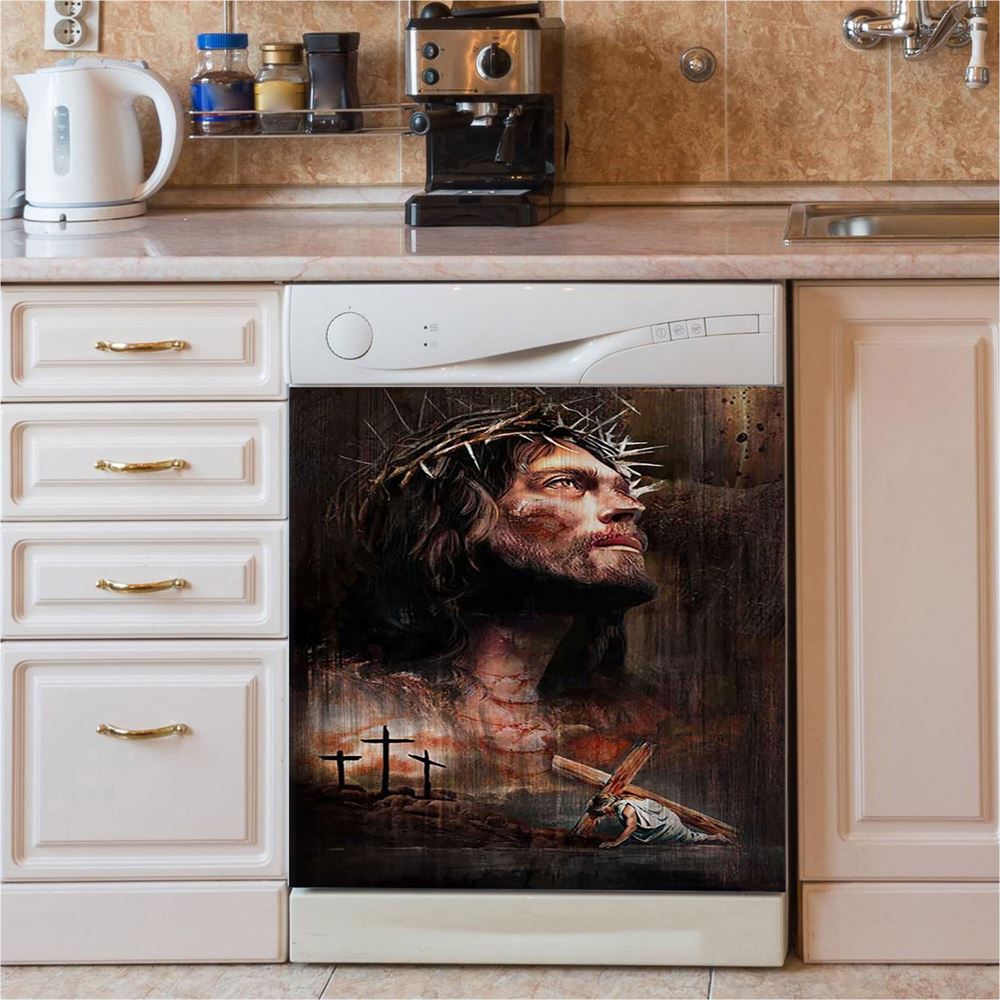 Jesus On The Cross Dishwasher Cover, Way Maker Miracle Worker Promise Keeper Dishwasher Stickers, Christian Kitchen Decor