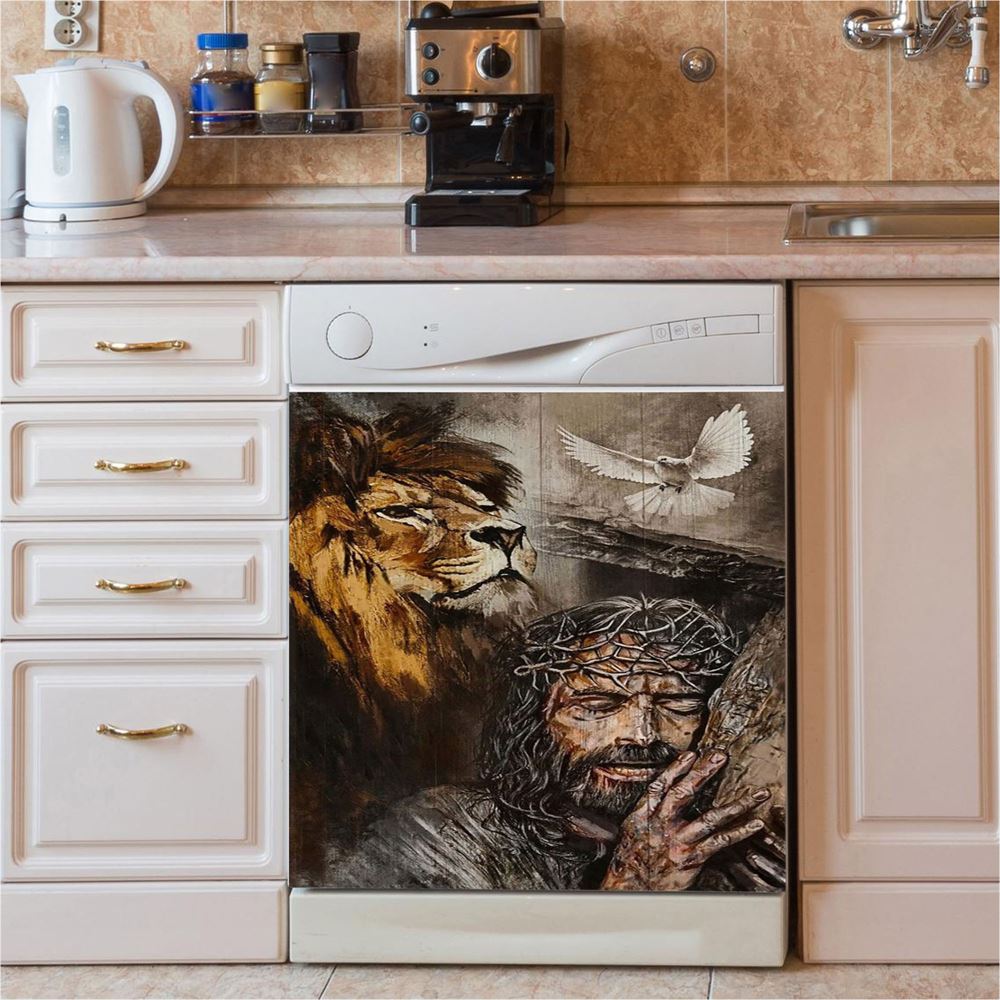 Jesus On The Cross Lion Amazing Dove Dishwasher Cover, Jesus Christ Dishwasher Stickers, Christian Kitchen Decor