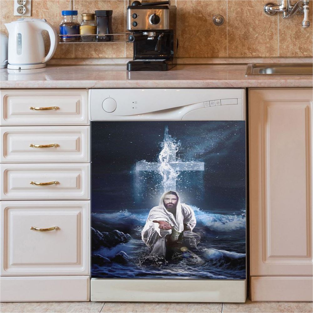 Jesus Outstretched Hands Saves Dishwasher Cover, Bible Verse Dishwasher Stickers, Scripture Kitchen Decor
