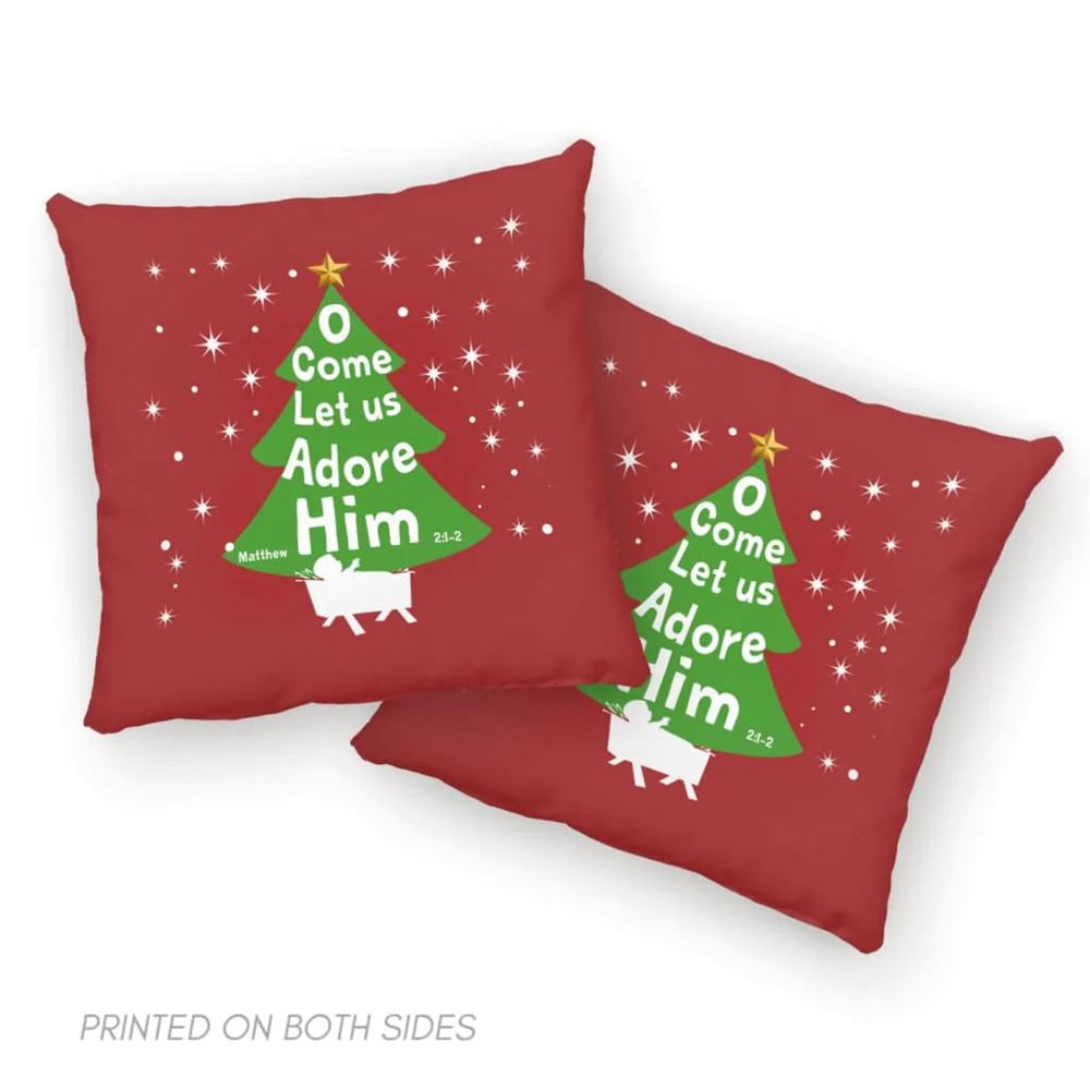 Jesus Pillow, Christmas Tree Pillow, O Come Let Us Adore Him Pillow, Christmas Throw Pillow, Inspirational Gifts