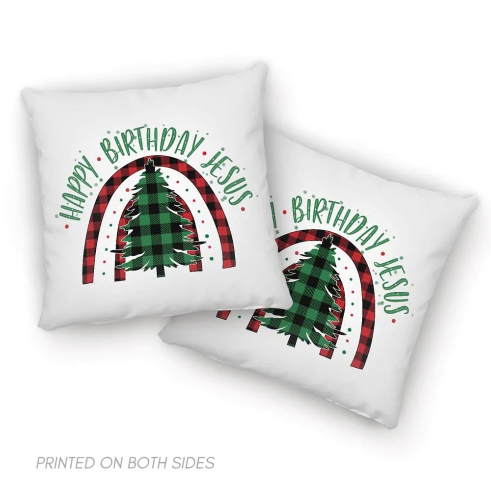 Jesus Pillow, Happy Birthday Jesus Christmas Tree Pillow, Christmas Throw Pillow, Inspirational Gifts