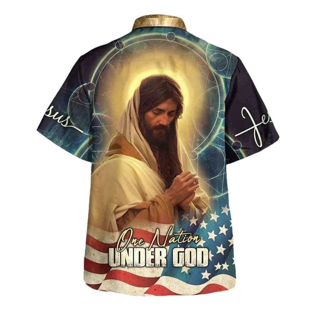 Jesus Pray One Nation Under God American Flag Hawaiian Shirt For Men, Christian Hawaiian Shirt, Gift For Christian