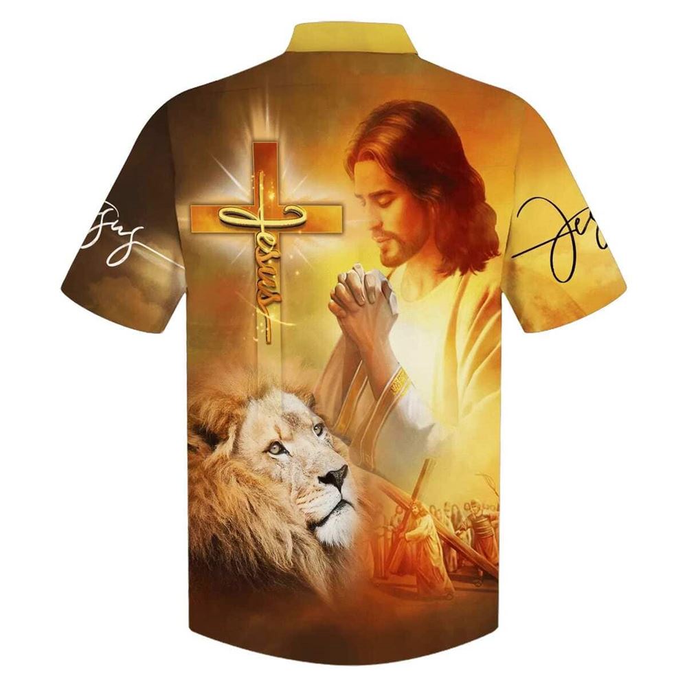 Jesus Prayer Lion Cross Christian Faith Hawaiian Shirt For Men, Christian Hawaiian Shirt, Gift For Christian
