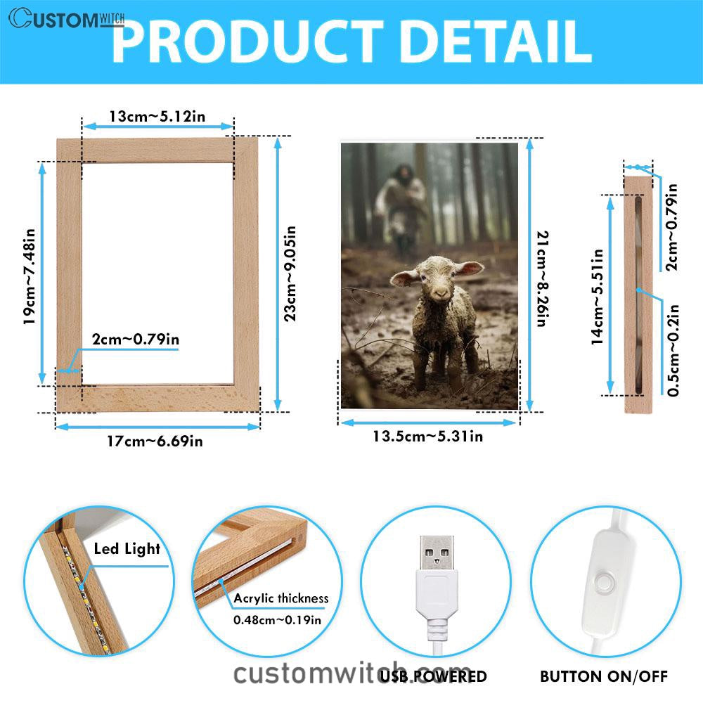 Jesus Running After a Lost Lamb, Jesus Lamb of God, Art Frame Lamp, Christian2
