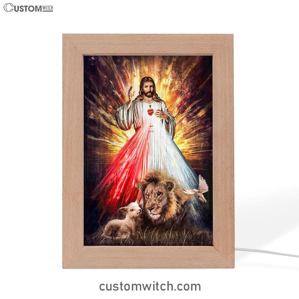 Jesus Sacred Heart Lion Lamb Frame Lamp Prints - Lion Frame Lamp Art - Christian Inspirational Frame Lamp