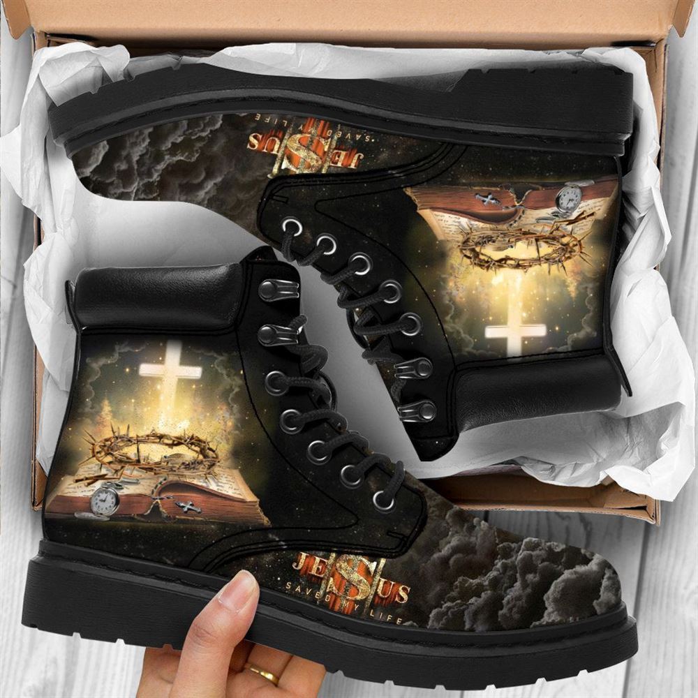 Jesus Saved My Life Print Boots, Christian Lifestyle Boots, Bible Verse Boots, Christian Apparel Boots