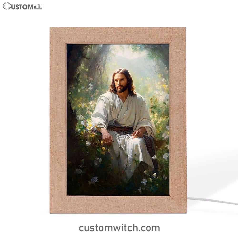 Jesus Sitting Down In The Forest Frame Lamp Prints - Jesus Frame Lamp Art - Christian Art Decor