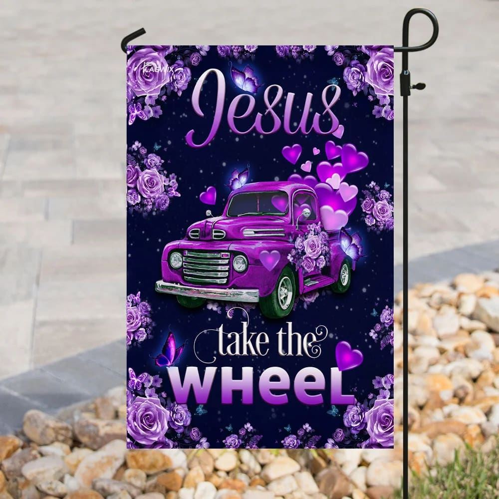 Jesus Take The Wheel Purple Truck House Flag, Christian Flag, Christian Flag, Scripture Flag, Garden Banner