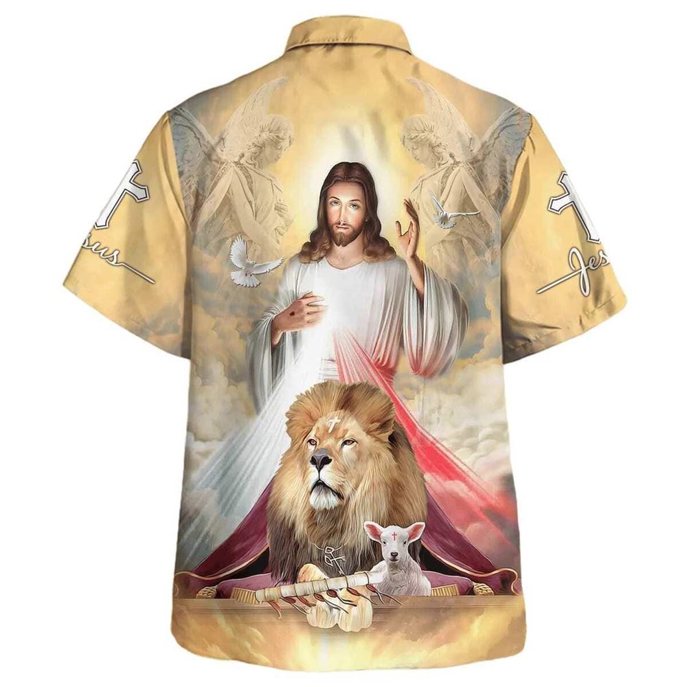 Jesus The Lion And The Lamb Hawaiian Shirt For Men, Christian Hawaiian Shirt, Gift For Christian